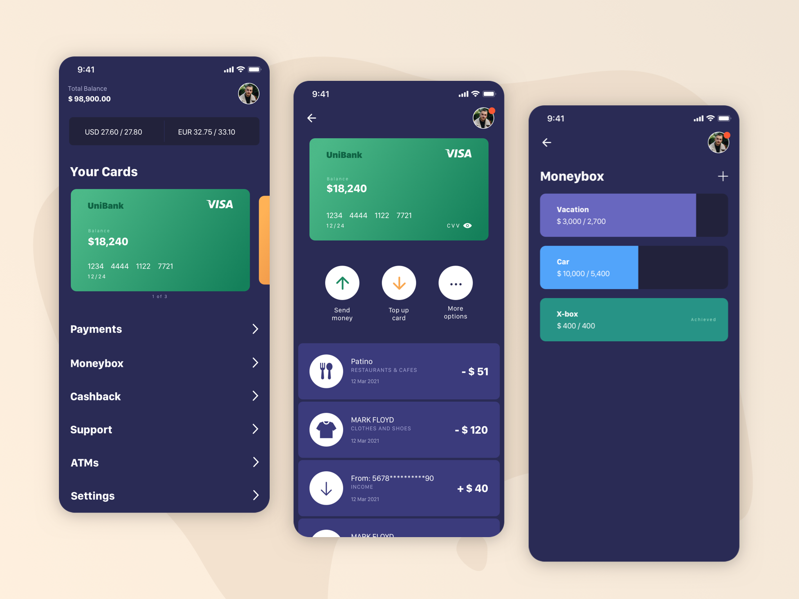 Banking app by Nataliia on Dribbble