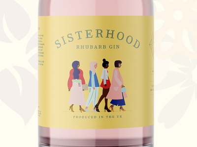 Sisterhood Rhubarb Gin branding design gin gin bottle identity illustration label design logo logo design pink pink gin typography wordmark