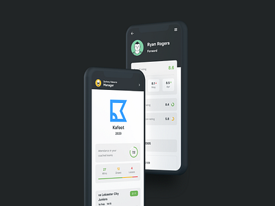 Kafoot App app cards dashboard data design events game interface kafoot management mobile overall player profile rating statistics ui user ux web