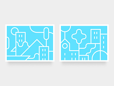 Towns and Cities blue building cards cities city illustration landscape lines simple tiles town towns