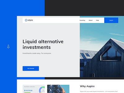 Axpire. Home clean dashboard data design experience finance home interface investment investments landing landing page liquid ui ux web