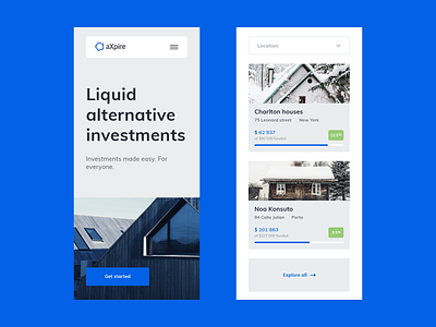 Axpire. Mobile app data design dropdown explore filter home homepage house interface invest investment mobile money ui ux web