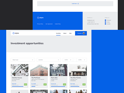 Axpire. Invest app buy cards crowdfunding data design experience filter grid house interface invest list profile progress tool ui ux web
