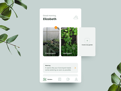 Growapp. Home add app cards carrots design garden gardening grow home notification plant ui user interface ux visual design welcome