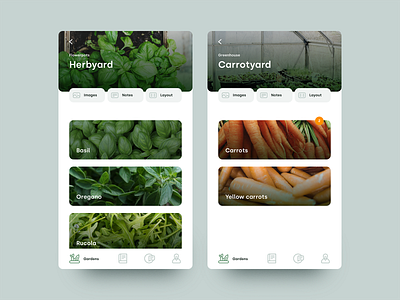 Growapp. Gardens app basil carrot clean garden header hero interface layout mobile plant ui user experience user inteface ux web