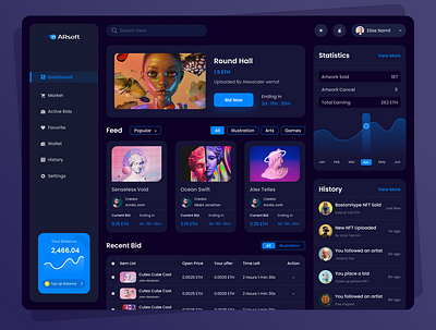 Dashboard - NFT Marketplace crypto dashboard dashboard ui design marketplace nft nft dashboard non fungible token ui ui component ux webapp