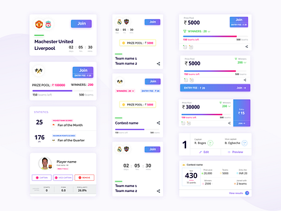 Cards card design cards contest cards contests design fantasy sports game cards gaming leagues mobile app ui ux