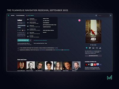 The Filmaholic Navigation Redesign app design film site mega menu movie site navigation redesign ui ux web design