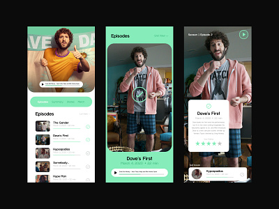 Dave App Video Player app app design app ui episodes movie play playlist rounded corners tv app tv show ux design video player web design website design