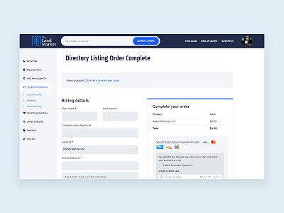 Real Estate Ecommerce Dashboard credit card checkout dashboard ui ecommerce payment form real estate stripe ux ux design web design website design