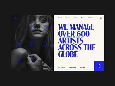 Musician Agency Website about us agency agency website company contact horizontal scroll landing page large type locations music musician tan ui ux design web design website design