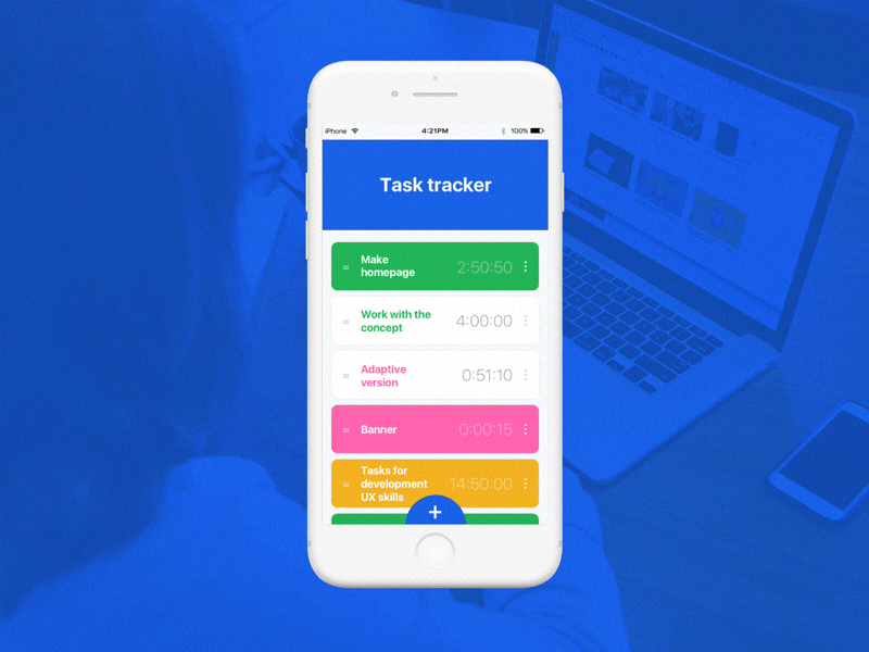 Task Tracker animation app cards colorfull concept design interaction mobile productivity task tracker timer ui ux work flow