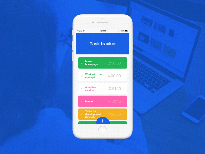 Task Tracker colorfull concept work flow cards productivity interaction mobile timer task tracker animation design ui ux app
