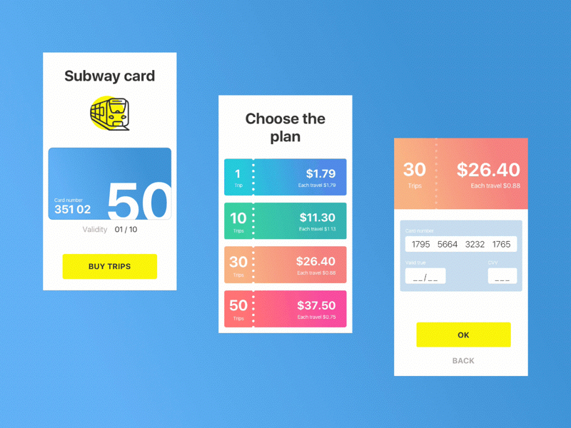 Metro Card animation app cards concept design interaction mobile online card ui ux web