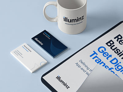 illuminz branding blue brand agency brand identity branding branding design branding mockup business card cards clean cup design agency logo minimal mockup mockups paper stationary typography uiux white