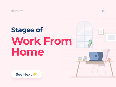 Stages of Work From Home art blog character design clean color palette colorful colors covid19 design illustration instagram post minimal pastel pastel color post procreate quarantine social media typography work from home