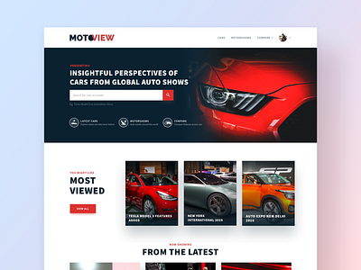 Motoview - Website Homepage auto show automobile automotive car cards cars clean design footer header hero home page landing landing page minimal source sans pro typography ui ux website website design