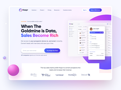 Kaspr Website Home Page colors design gradient grid home page landing landing page landingpage lead generation marketing page marketing tool product shapes user interface ux design web web design website website design