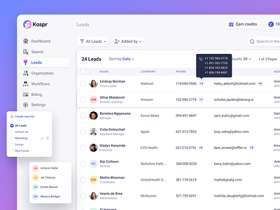 Kaspr Dashboard - Leads Page