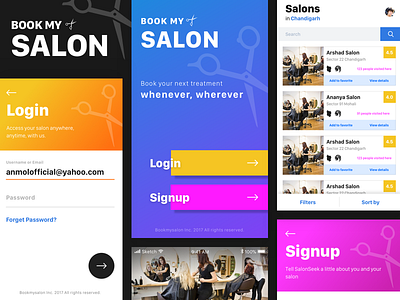 Book my salon - Online Salon Booking Mobile App Design app app design colors debut design fresh gradient listing mobile app salon uidesign uiux