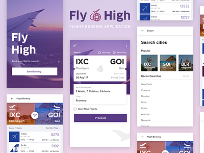 Fly High - Flight Tickets booking Application airplane booking clean flight minimal mobile mobile app online booking search ticket ui design ui ux
