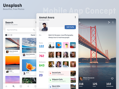 Unsplash - Mobile App Design Concept clean design feed minimal mobile photography profile ui uidesign unsplash user interface white