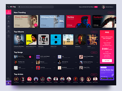 Mixing - Online music service website concept application dark dashboard desktop gradients mobile app music typography ui design ui ux user interface website