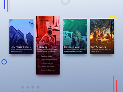 Career Benefits Design Cards animation app cards features gradient minimal mobile typography ui design ui ux web website