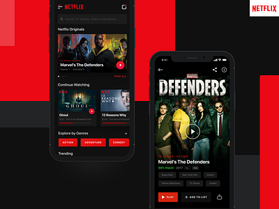 Netflix Redesign Mobile App Design Challenge android animation app app design flat interface invisionstudio ios iphone x minimal mobile app mobile app design netflix typography ui design ui ux ui ux design video video app website