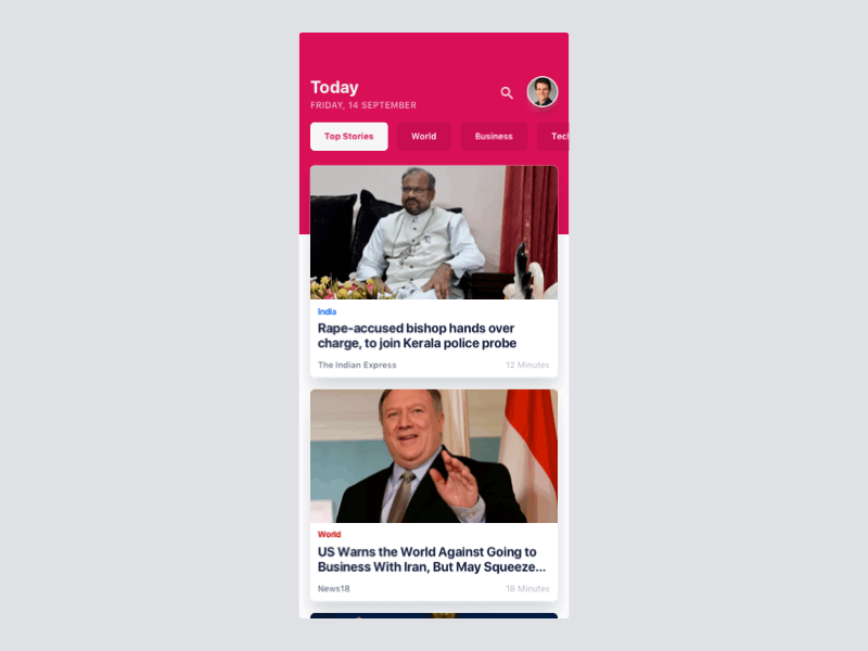 News Mobile App Design for iPhone