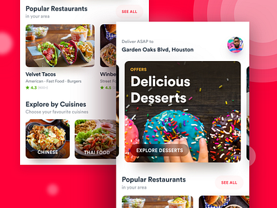 Food Delivery App Design in Adobe XD adobe xd android app application cards clean delivery food food app ios landing page minimal mobile prototype typography ui ui design ui ux user interface ux
