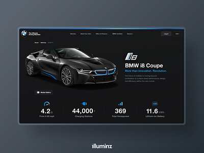 BMW i8 Web Design Concept bmw car cars clean concept dark detail page electric car iconography landing page machine learning minimal mobile sport typography ui ux user interface web design website