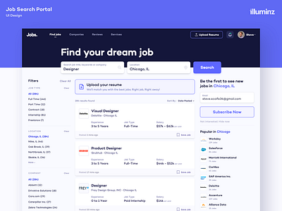 Find Jobs Page - Job Portal by Anmol Arora for illuminz on Dribbble