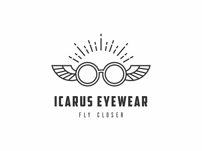 Icarus Eyewear branding business company dual meaning eyewear fashion flat icarus icon identity logo monoline monolinear mythical sun