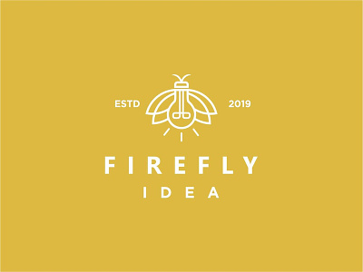 Firefly Idea animal bright brilliant bulb design dual meaning electric electronight fauna firefly fly geometric icon idea insect light logo mono line think wings