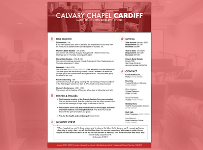 Calvary Chapel Cardiff Monthly Newsletter adobe xd bible bulletin church layout newsletter photo print red xd