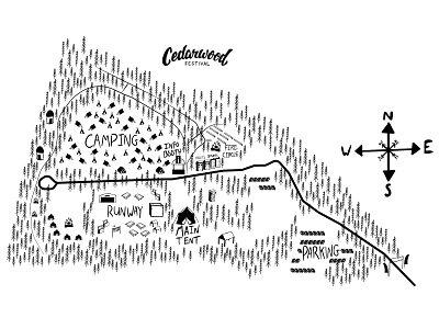 Cederwood Map WIP camp campfire campground camping car christian design festival hand drawn illustration illustrator jeep map maps procreate tent tent card toilets tree vector