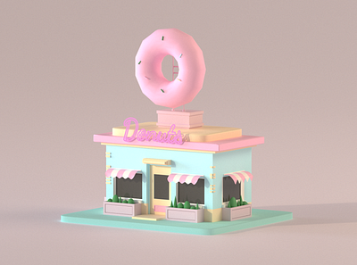 Donut_House 3d cinema4d digital donut illustration low motion graphics poly vector