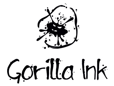 Gorilla Ink Logo Design ape black business company creative design gorilla graphics ink logo monkey paint slogan spots studio template