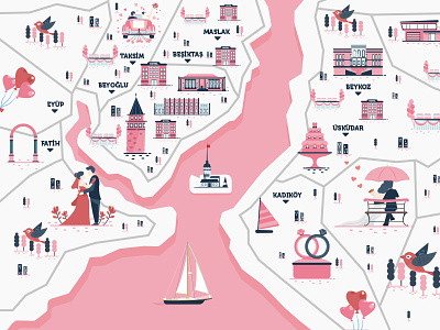 Istanbul Wedding Map animals city cityscape illustration illustrator label logo map poster texture wedding wine
