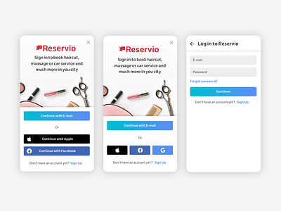 Sign in or not Sign in? with Apple 🍏📱 app apple booking app button button design facebook mobile app reservio sign in sign up ui ui elements