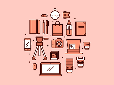 Photographer Icons camera clock easel hatter icon lens mad photographic pictures roll vector