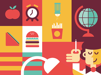 School Food apple burger flat food geometric graphic illustration potato salt sandwich shapes vector