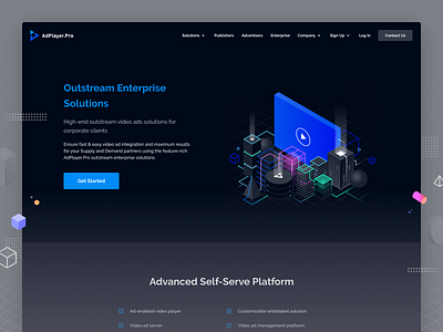 AdPlayer.Pro Enterprise ad advertising branding design enterprise formats illustration index isometric landing logo mobile outstream player responsive server vector video