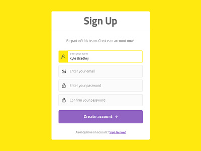 Yelluws SignUp - Daily UI #001 app daily ui icon signup typography ui ux web
