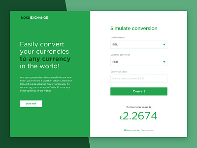 Uoko Exchange - Currency converter app currency design exchange green green app icon logo system ui ux web white