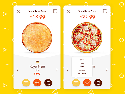Pizza Costructor android app cafe clean constructor flat ios material pizza restaurant ui ux