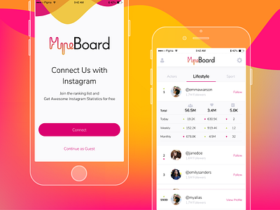 Hypeboard Mobile App app clean colorful followers instagram ios iphone list mobile rating social tab