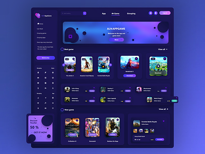 👾Game Store Design app application apps appstore banner discount game games night sidebar store trend ui uikit ux web web design website