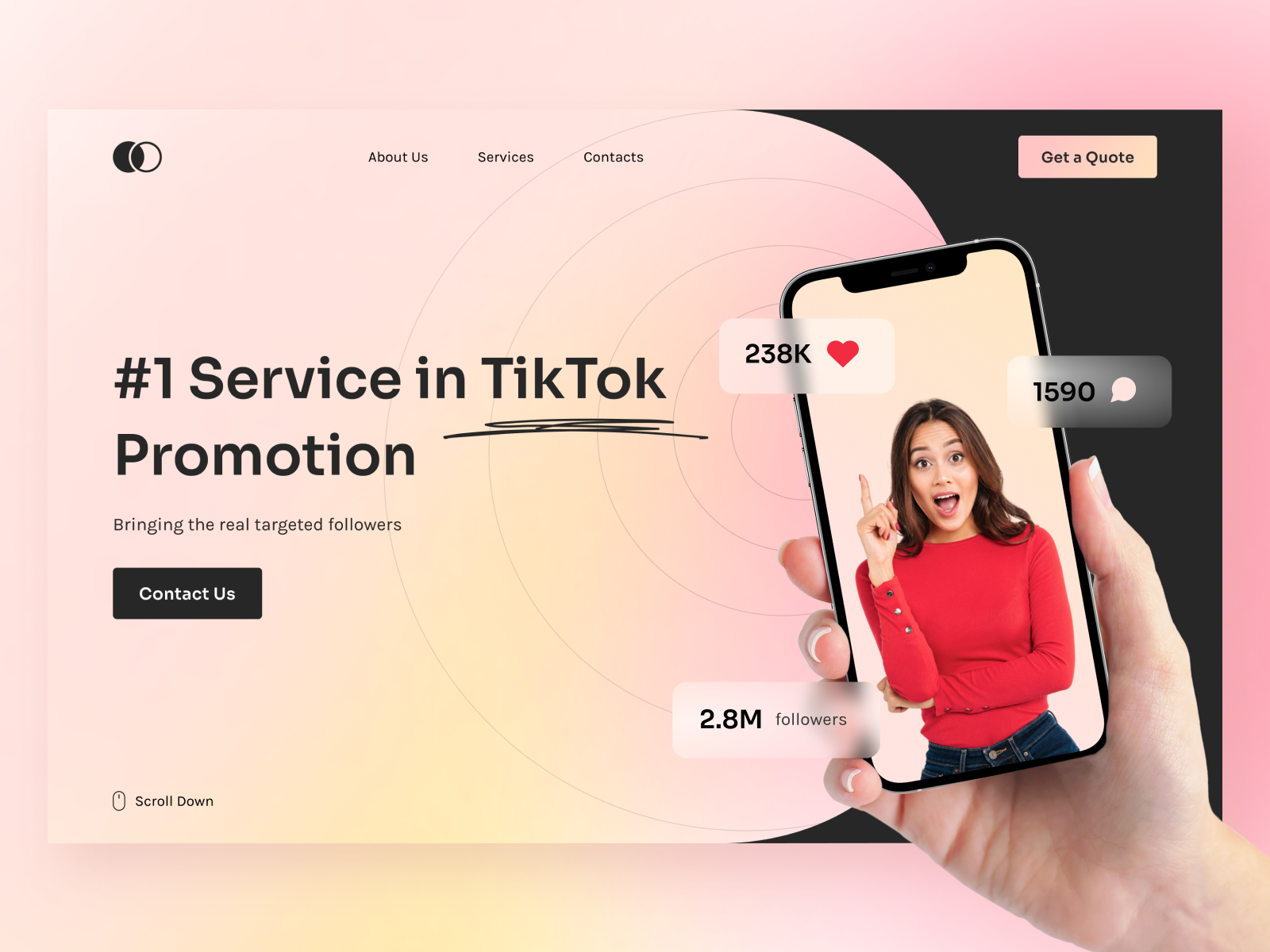 Tiktok Promotion Service Landing Page by Bogdan Falin for QClay on Dribbble